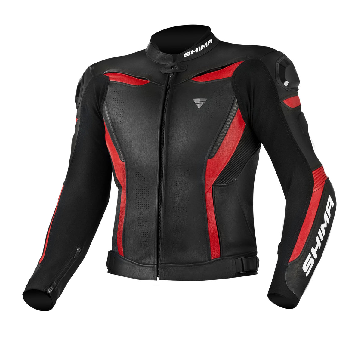 Red Black Chase Unisex Adjustable Belt Motorcycle Leather Racing Jacket Track Racing Leather Jacket Front