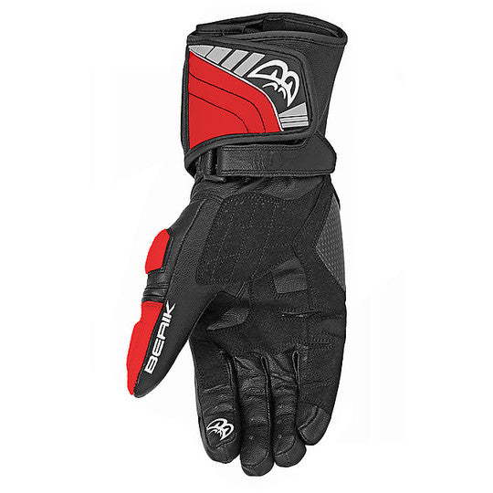 Motorcycle Racing Gloves In Berik 2.0 Leather Racing White Red Gloves Back