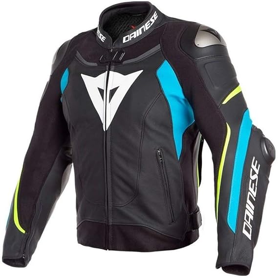 Super Speed 3 Black Fire Blue Fluorescent Yellow Motorcycle Leather Racing Jacket Front