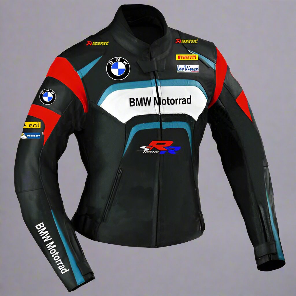 BMW Motorrad Black White Unisex Motorcycle SRR 1000 Leather Racing Jacket Bike Riding Jacket Professional Biker Racing Leather Jacket CE Approved Protection Leather Racing Jacket  Front Picture