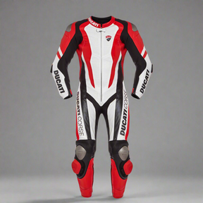 Ducati Corse White Red Motorbike Custom Design Cowhide Leather Suit Motorcycle Racing Suit Front