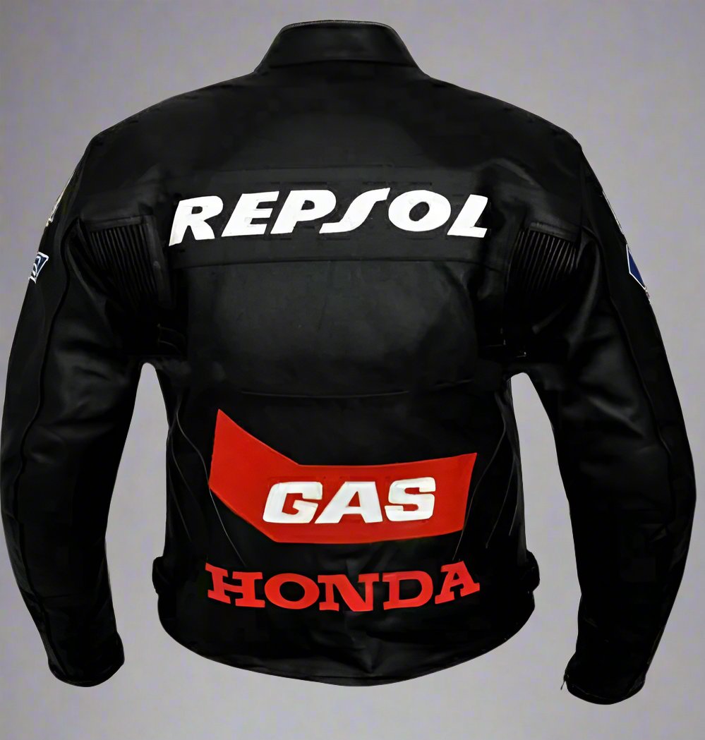 Custom Made Full Black Honda Repsol Gas CE Protection Motorcycle Leather Racing Jacket Back