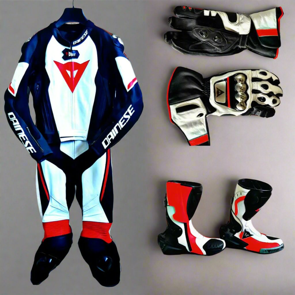 LAGUNA SECA 4 MOTORCYCLE LEATHER SUIT 2 PIECE -METAL D1 GLOVES - D1 BOOTS