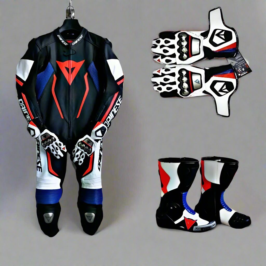 Custom Design Blue Neon Red D-air misano 2 Motorcycle Bike Leather Racing Suit Leather Racing Gloves Leather Racing Shoes