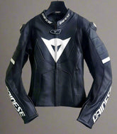 Custom jacket Black White Avro 4 CE Protected Motorcycle Cowhide Leather Racing Jacket Front