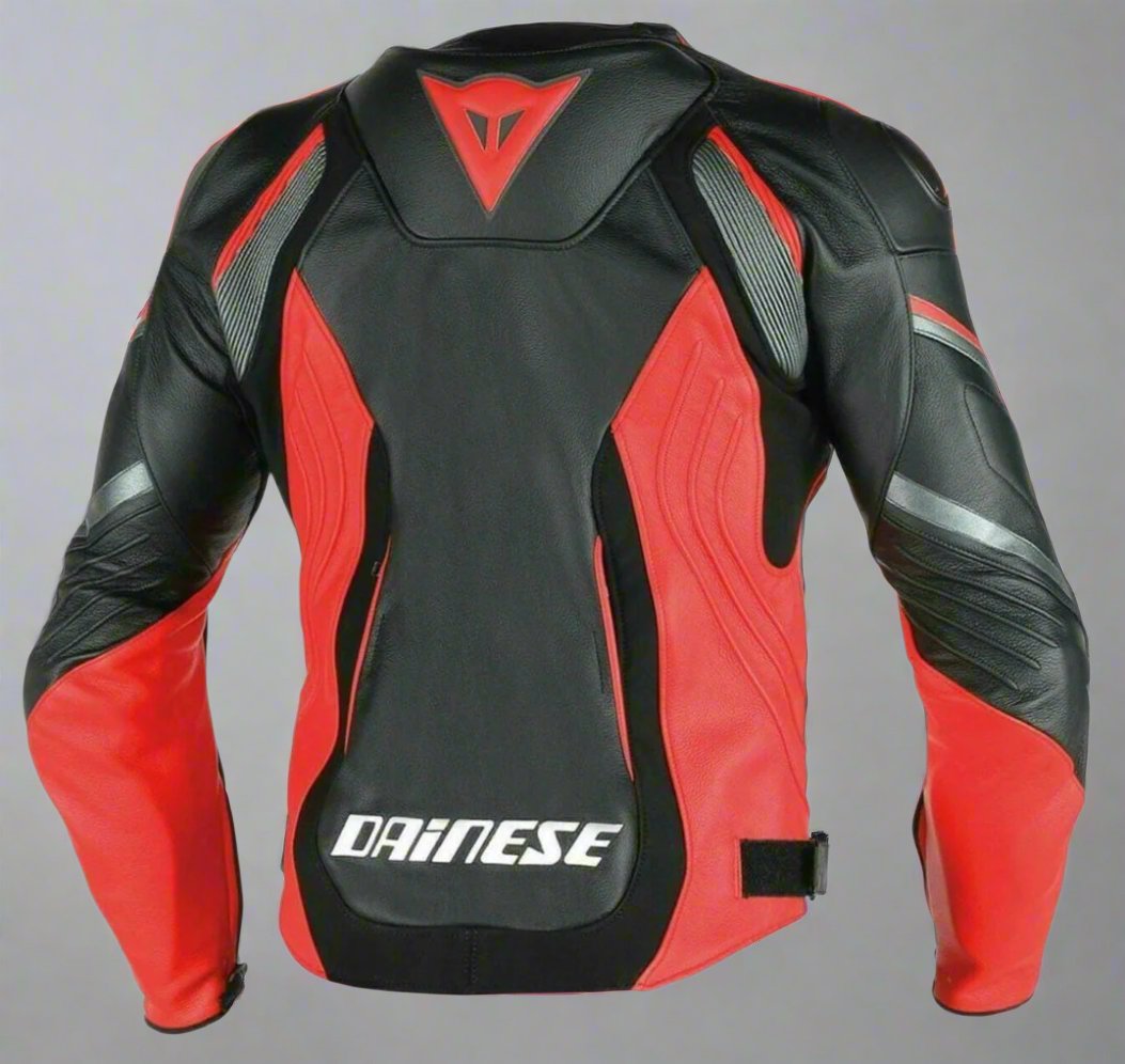 Red Black Super Speed C2 Motorcycle Cowhide Leather Racing Jacket Back