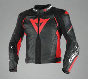 Red Black Super Speed C2 Motorcycle Cowhide Leather Racing Jacket Font