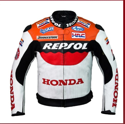 REPSOL TEAM RACING MOTORCYCLE LEATHER RACING JACKET BIKE RIDING LEATHER JACKET WITH A HUMP FRONT