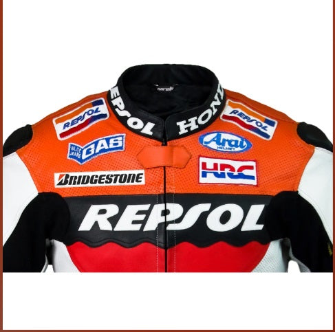 REPSOL TEAM RACING MOTORCYCLE LEATHER RACING JACKET BIKE RIDING LEATHER JACKET WITH A HUMP