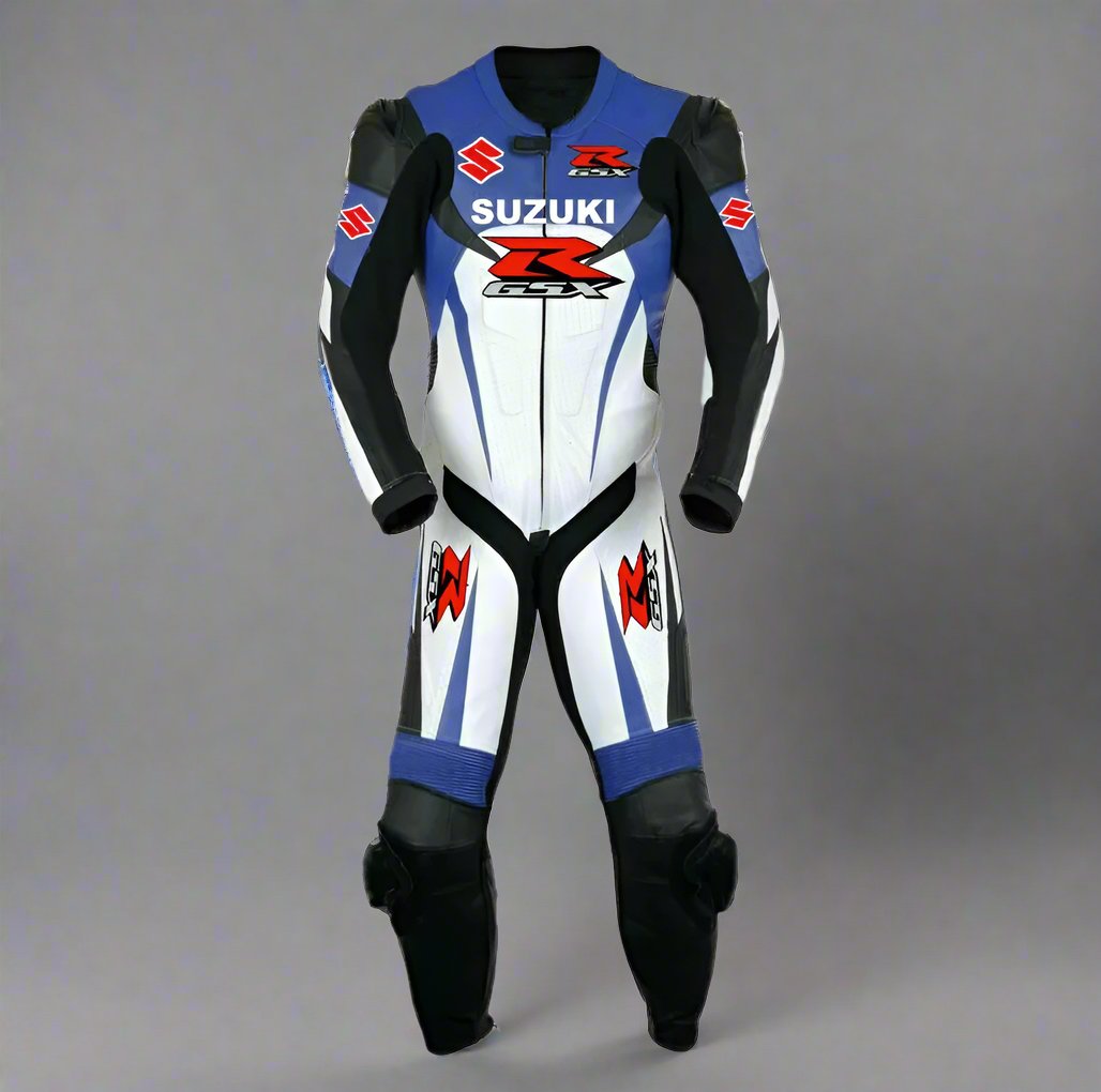 Suzuki GSXR MotoGP Motorbike Leather Racing Biker 2 Piece Suit Front