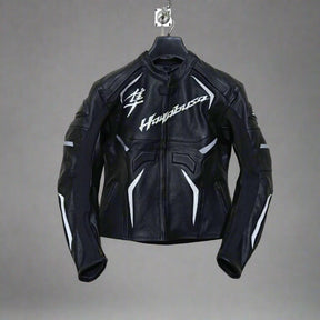 Full Black Suzuki Hayabusa Motorcycle Track Racing Motorbike Cowhide Leather Racing Jacket Front