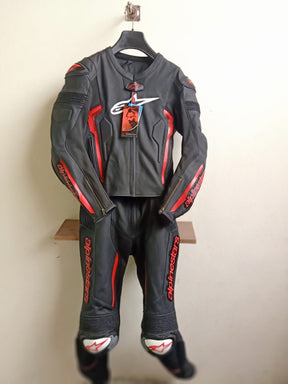 RED BLACK MISSILE V2 PERFORATED CE PROTECTED MOTORCYCLE LEATHER RACING SUIT FRONT