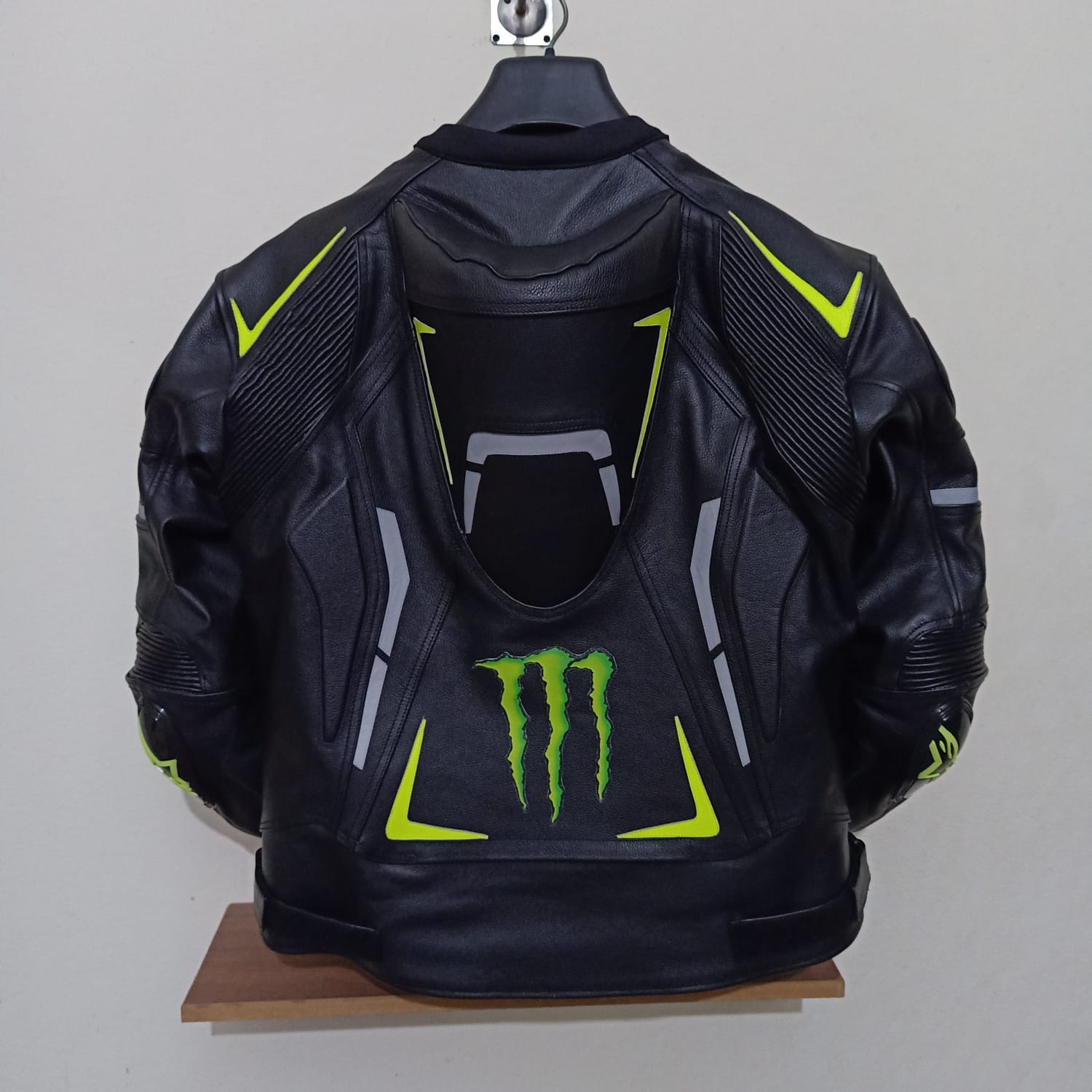 Black Neon Yellow Monster Energy Motorbike Jacket Motorcycle Leather Racing Jacket Back