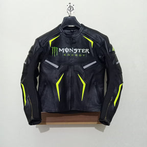Black Neon Yellow Monster Energy Motorbike Jacket Motorcycle Leather Racing Jacket Front