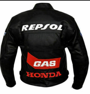 Custom Made Full Black Honda Repsol Gas CE Protection Motorcycle Leather Racing Jacket Back