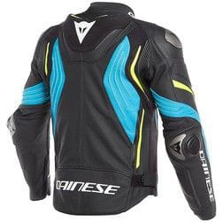 Super Speed 3 Black Fire Blue Fluorescent Yellow Motorcycle Leather Racing Jacket Back