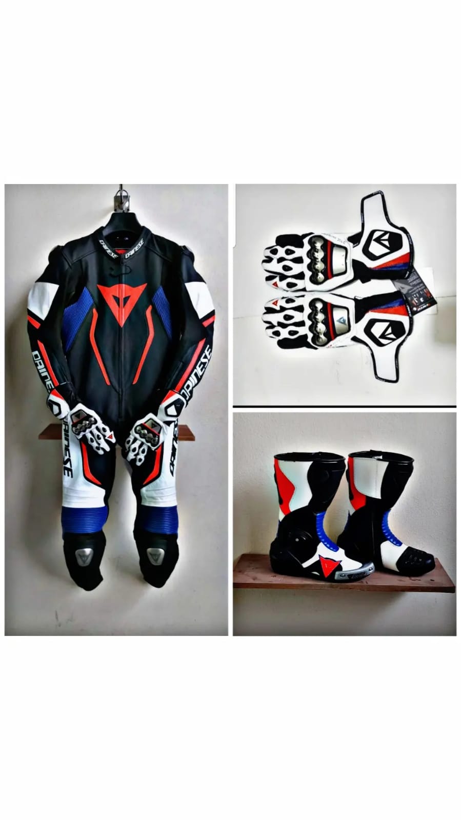 Custom Design Blue Neon Red D-air misano 2 Motorcycle Bike Leather Racing Suit Leather Racing Gloves Leather Racing Shoes