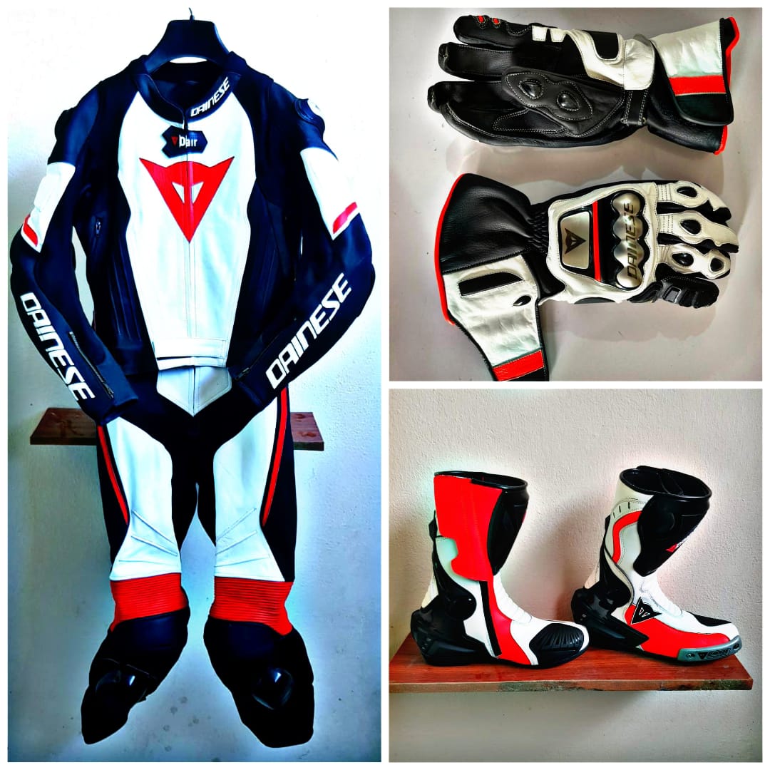 BLACK WHITE RED LAGUNA SECA 4 MOTORCYCLE LEATHER SUIT TWO PIECE / METAL D1 GLOVES / D1 BOOTS