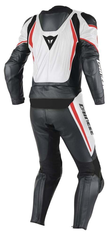 White Balck Laguna Seca D1 2 Piece Estiva Unisex Adjustable Belt Motorbike Leather Racing Suit Back