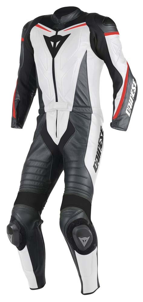White Balck Laguna Seca D1 2 Piece Estiva Unisex Adjustable Belt Motorbike Leather Racing Suit Front