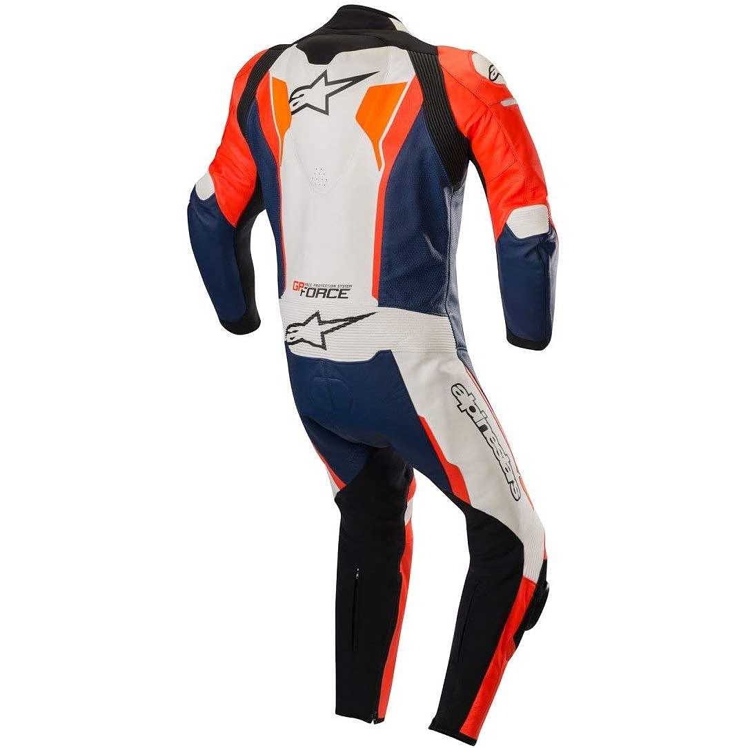 GP Force Full Leather Racing Suit 1pc Red Black White Orange For Sale Adjustable Belt Motorcycle Leather Racing Suit Back