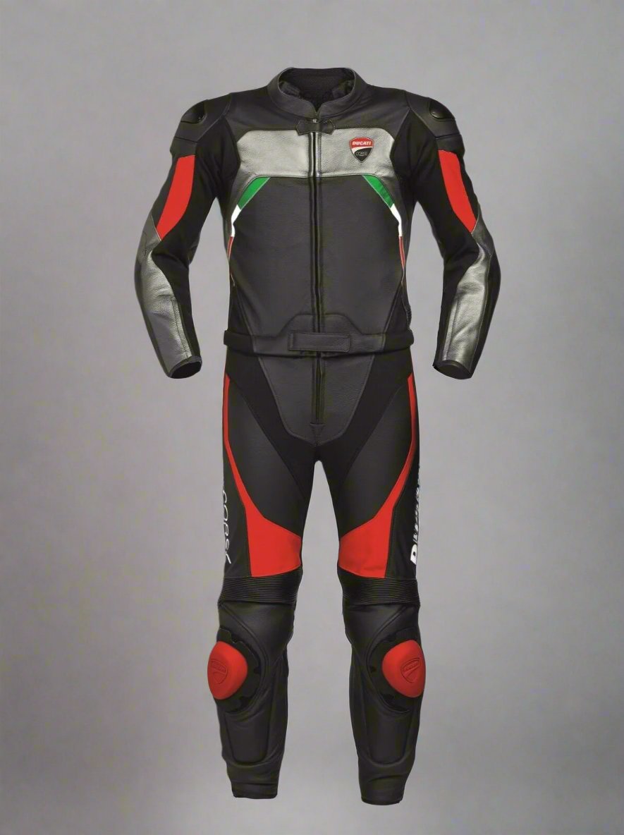 Red Black Ducati Corse C3  2 Piece Motorcycle Leather Racing Suit