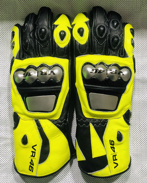 VR46 Motorcycle Leather Racing Gloves Motorbike Riding Gloves Pre-Curved Finger Motorcycle Gloves