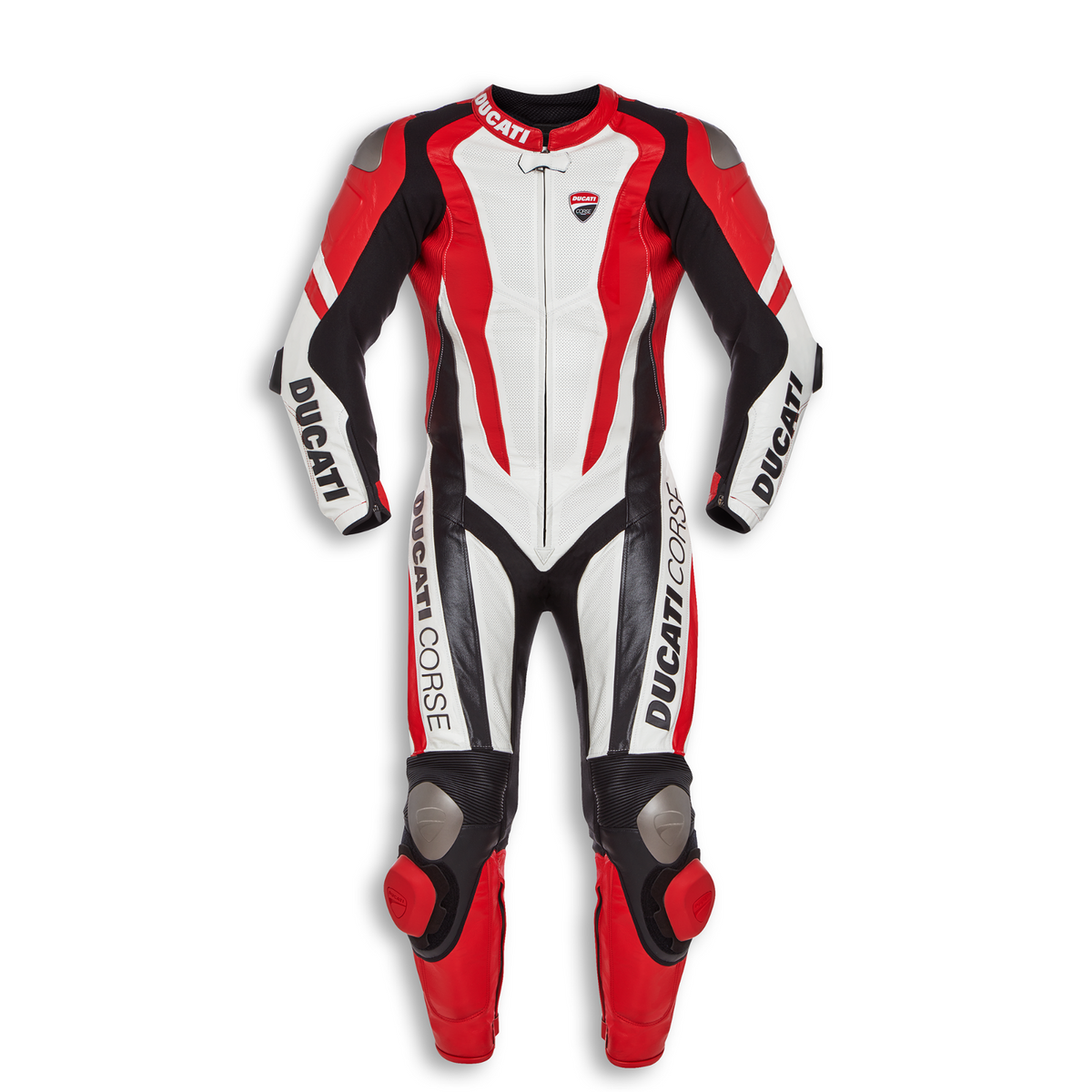 Ducati Corse White Red Motorbike Custom Design Cowhide Leather Suit Motorcycle Racing Suit Front