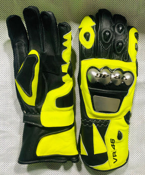 VR46 Motorcycle Leather Racing Gloves Motorbike Riding Gloves Pre-Curved Finger Motorcycle Gloves